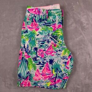 Lilly Pulitzer Mens Beaumont Short 34 Tropical Sailboat Palm Tree Print Cotton